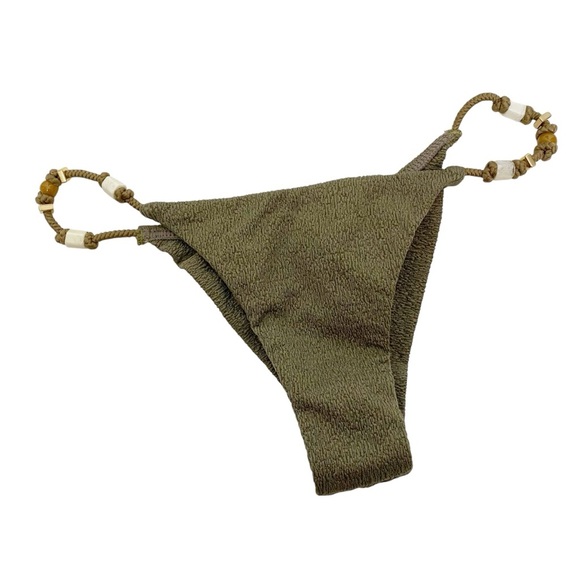 New! Vix Green Beaded Bikini Bottom Textured Cheeky - Picture 1 of 4